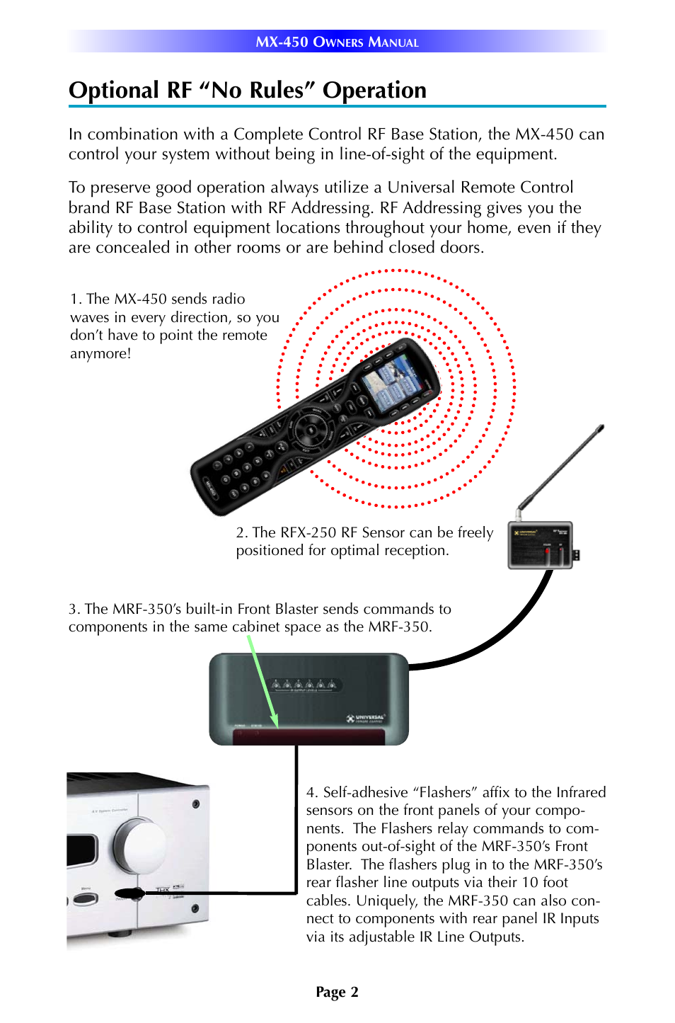 Optional rf “no rules” operation | Universal Remote Control (URS) MX-450 User Manual | Page 5 / 12