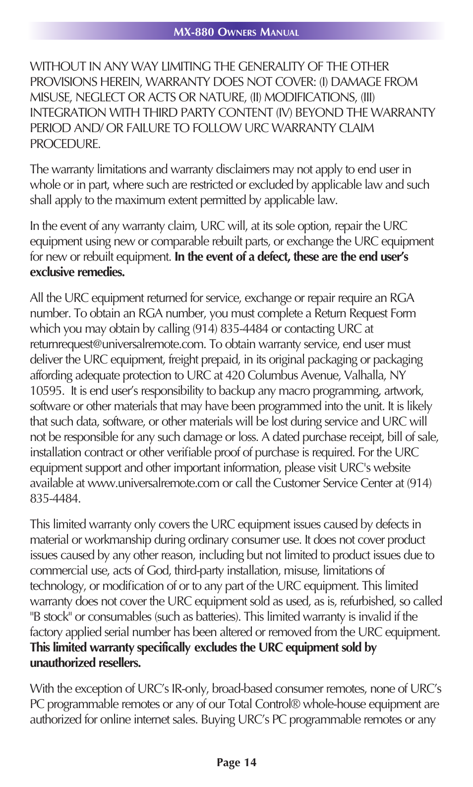 Universal Remote Control (URS) MX-880 User Manual | Page 17 / 22