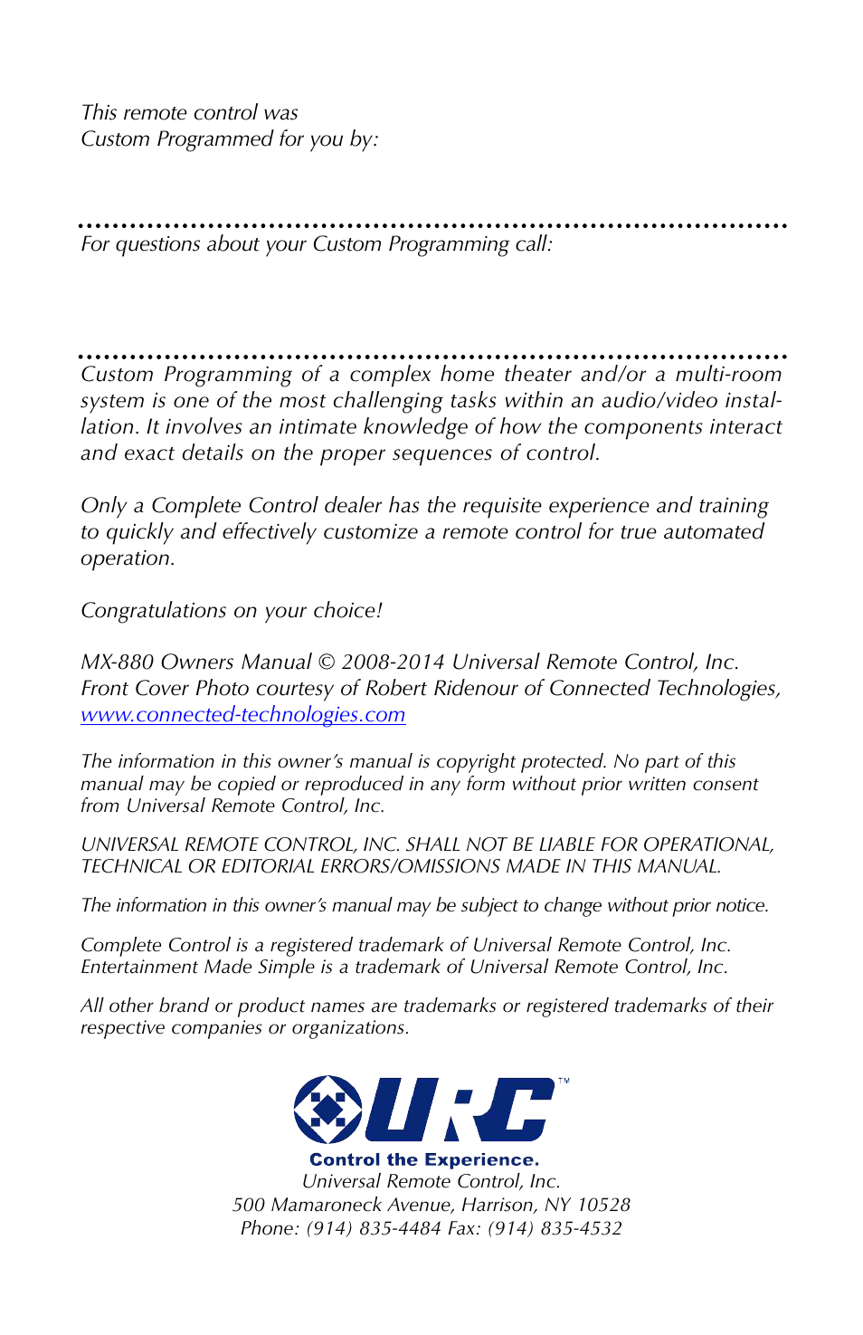 Universal Remote Control (URS) MX-880 User Manual | Page 2 / 22