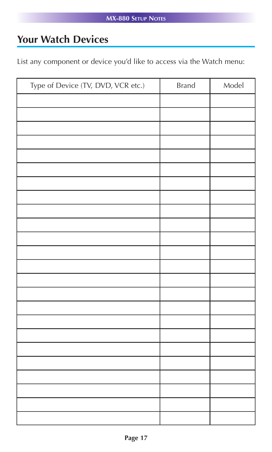 Your watch devices | Universal Remote Control (URS) MX-880 User Manual | Page 20 / 22