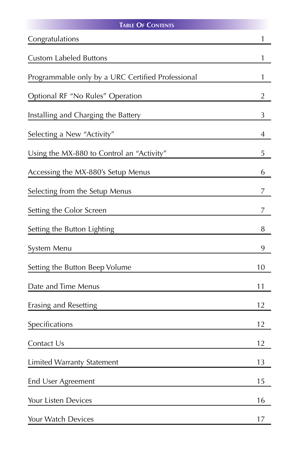 Universal Remote Control (URS) MX-880 User Manual | Page 3 / 22