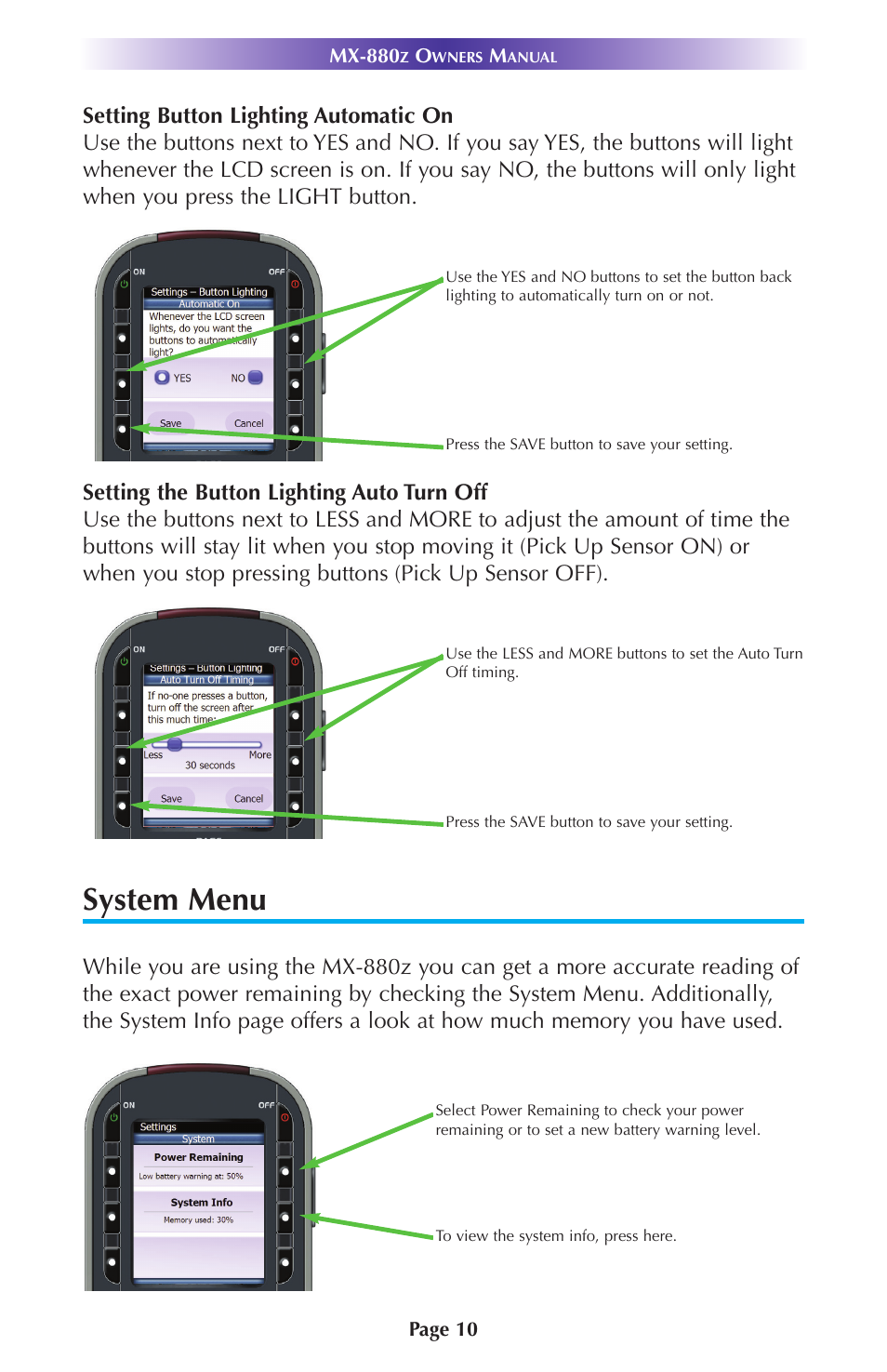 System menu | Universal Remote Control (URS) MX-880Z User Manual | Page 13 / 24