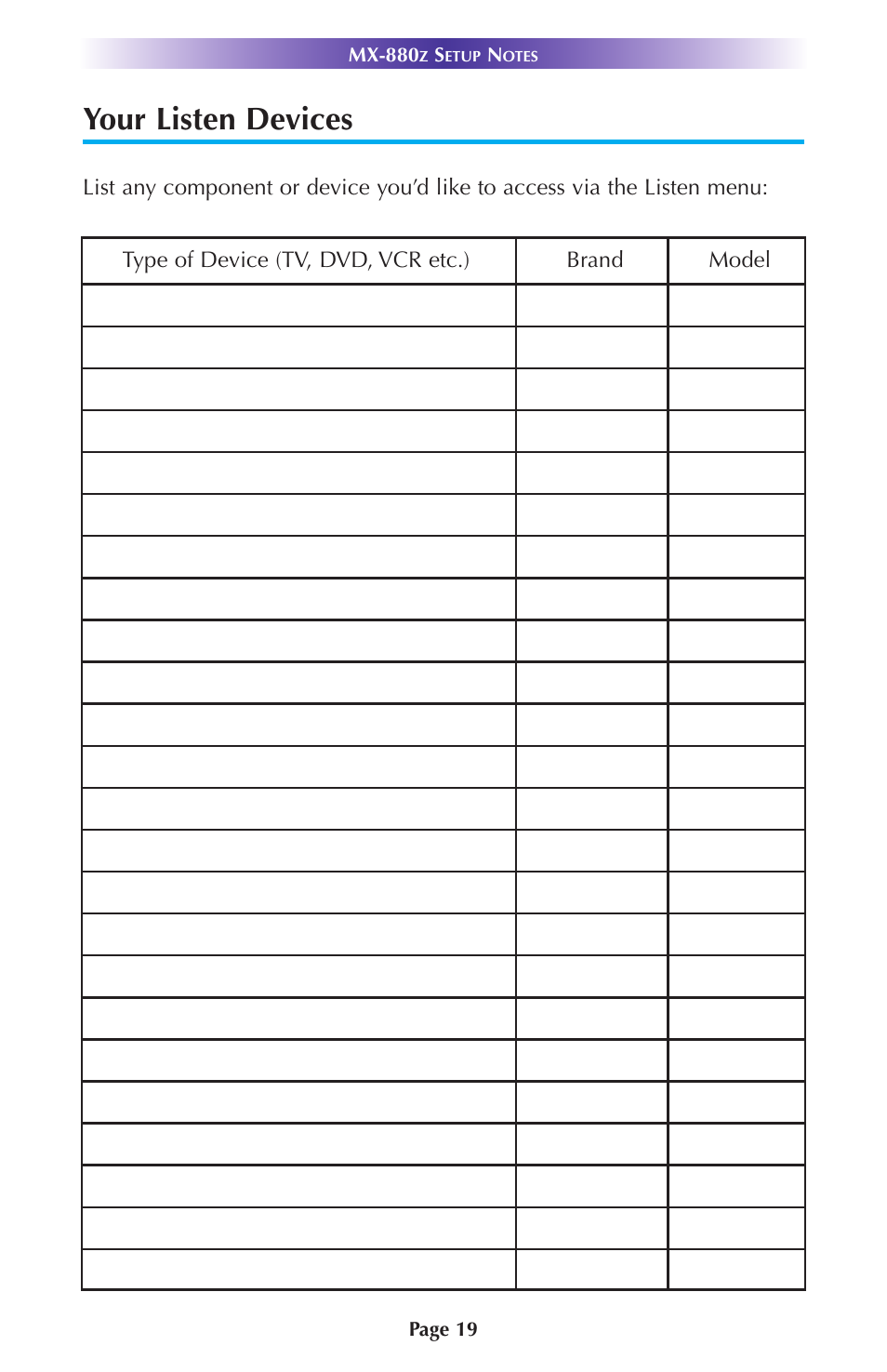 Your listen devices | Universal Remote Control (URS) MX-880Z User Manual | Page 22 / 24