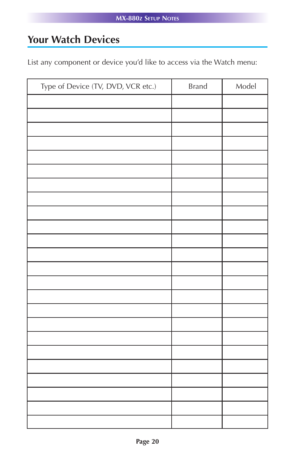 Your watch devices | Universal Remote Control (URS) MX-880Z User Manual | Page 23 / 24