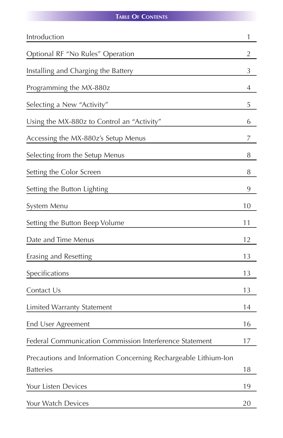 Universal Remote Control (URS) MX-880Z User Manual | Page 3 / 24