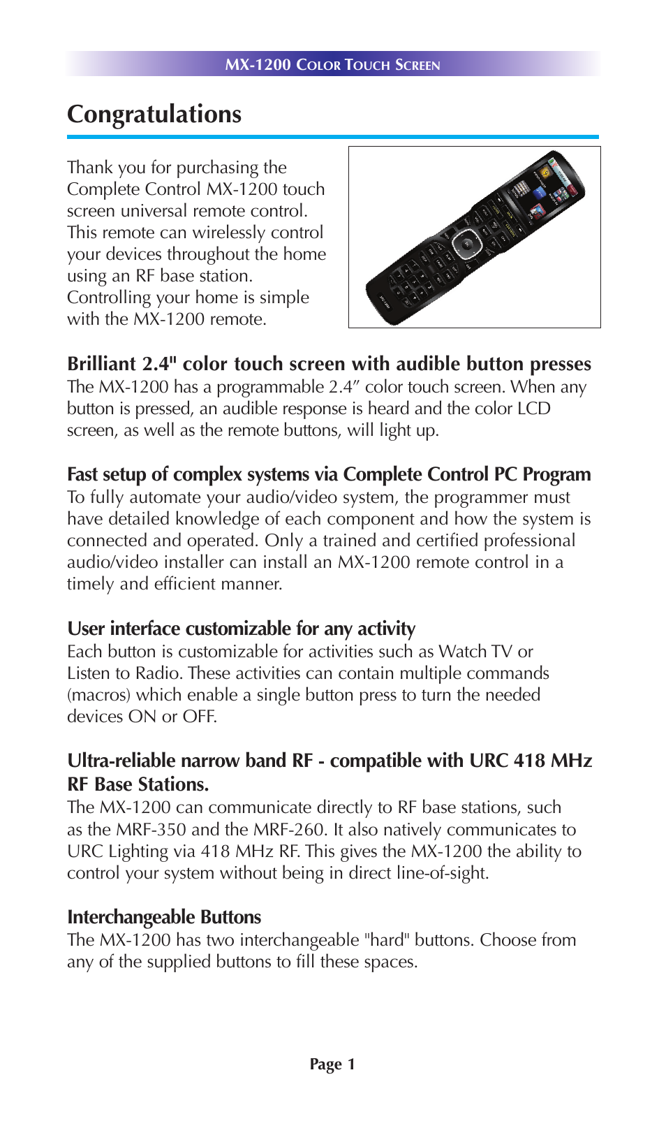 Universal Remote Control (URS) MX-1200 User Manual | Page 4 / 20