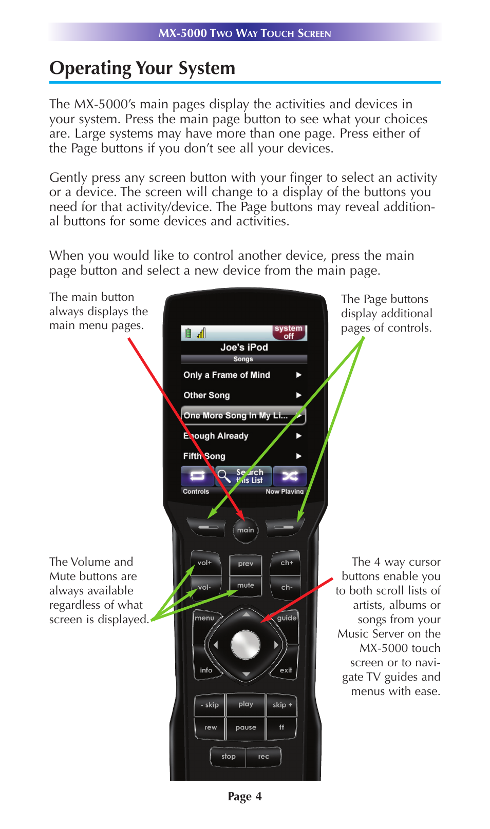 Operating your system | Universal Remote Control (URS) MX-5000 User Manual | Page 7 / 24