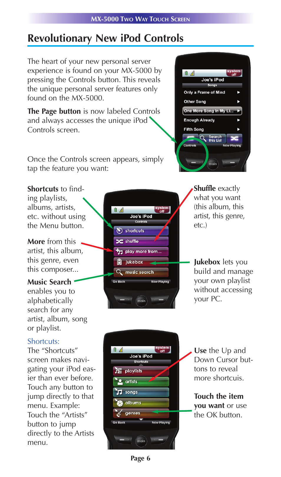 Revolutionary new ipod controls | Universal Remote Control (URS) MX-5000 User Manual | Page 9 / 24