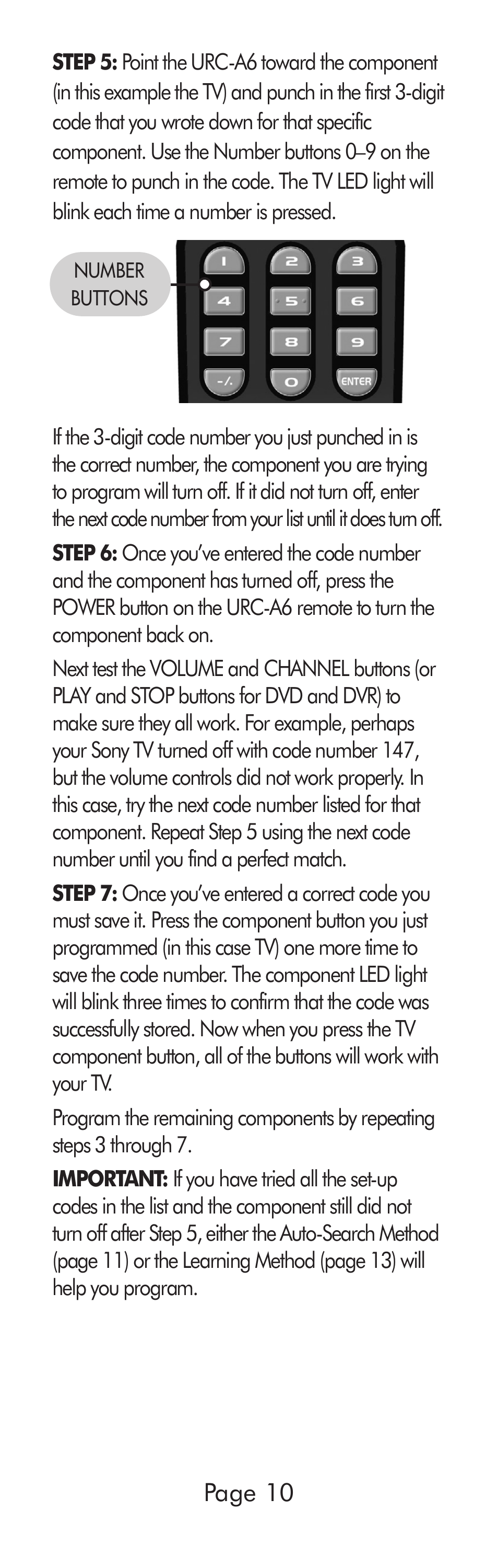 Universal Remote Control (URS) A6 User Manual | Page 10 / 48