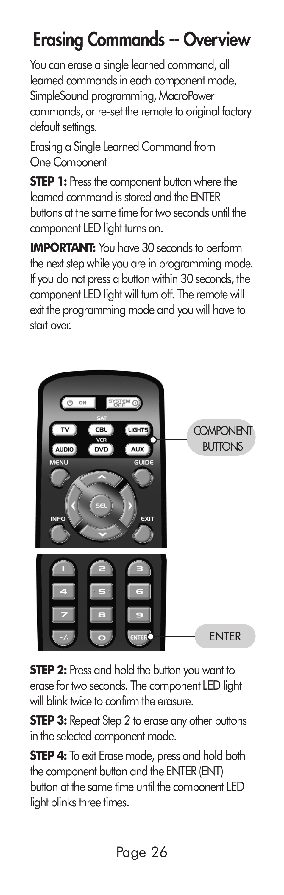 Erasing commands -- overview | Universal Remote Control (URS) A6 User Manual | Page 26 / 48