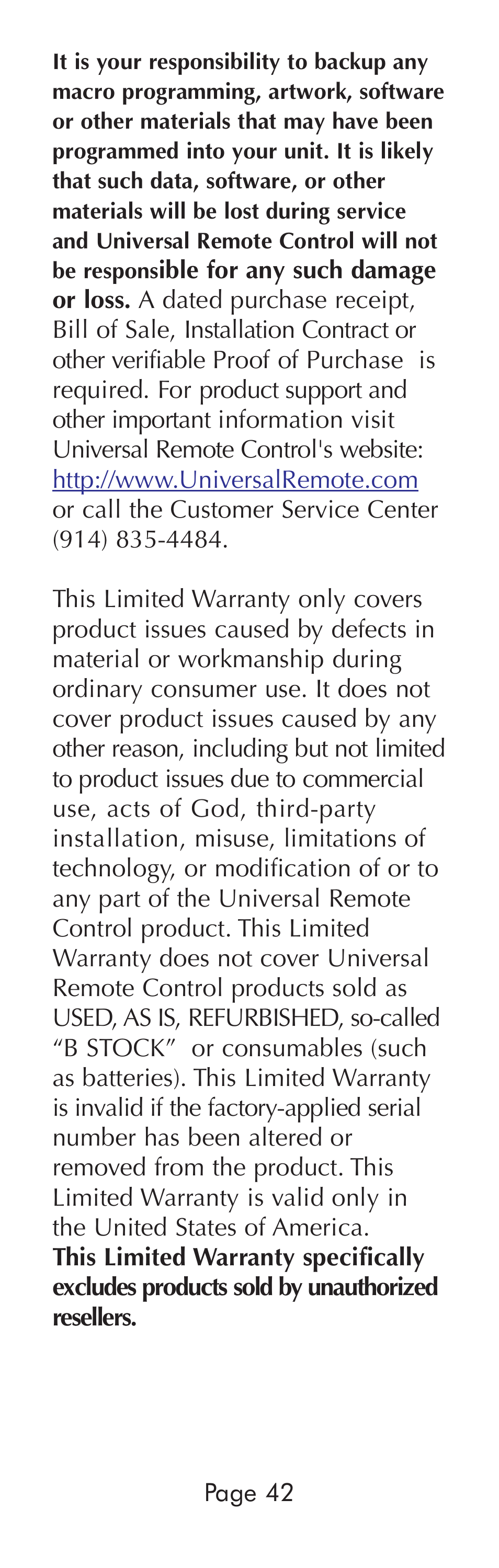 Universal Remote Control (URS) A6 User Manual | Page 42 / 48