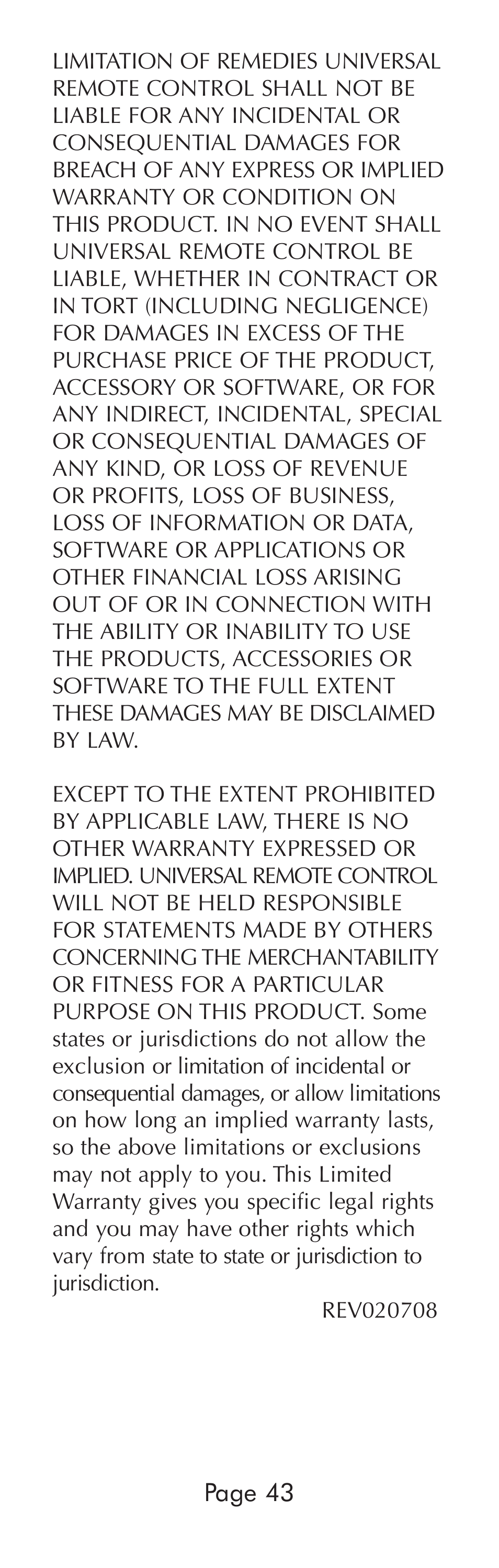 Universal Remote Control (URS) A6 User Manual | Page 43 / 48