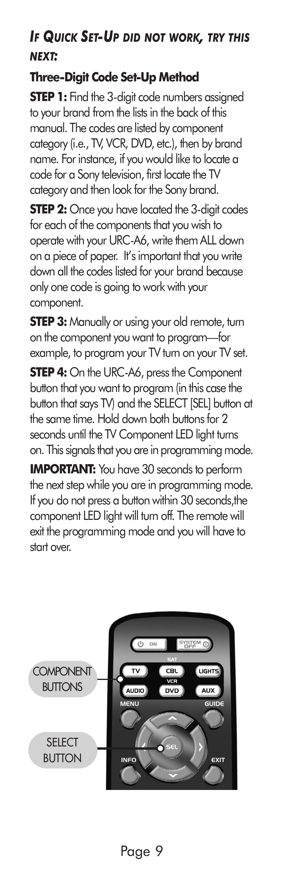 Universal Remote Control (URS) A6 User Manual | Page 9 / 48