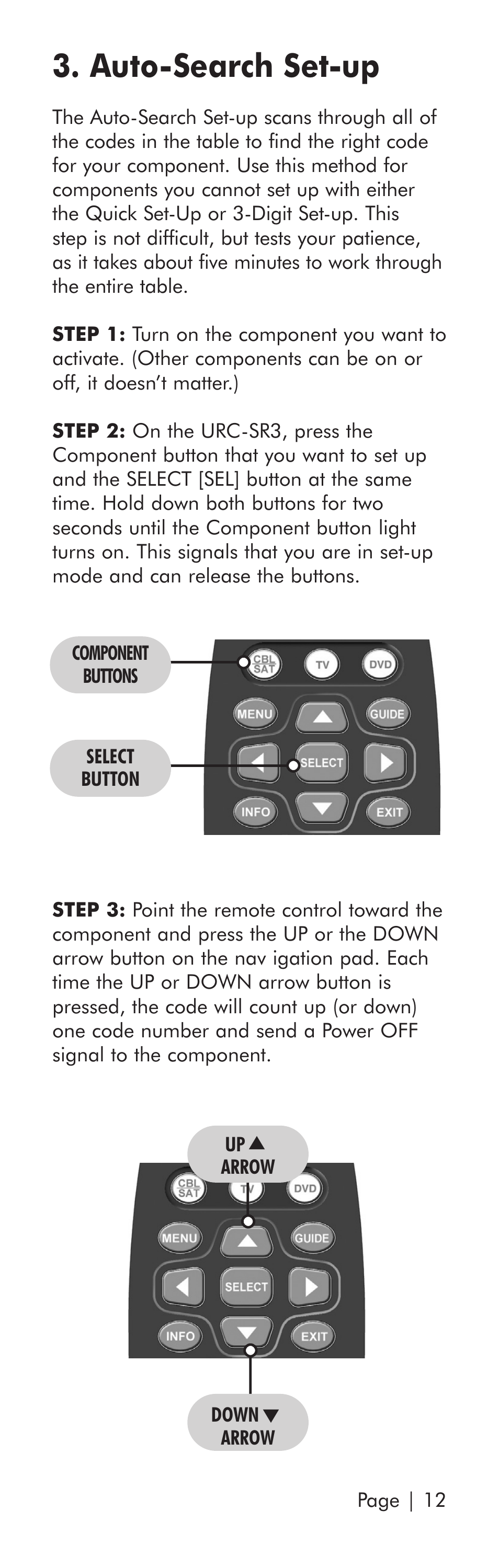 Auto-search set-up | Universal Remote Control (URS) SR3 User Manual | Page 13 / 52