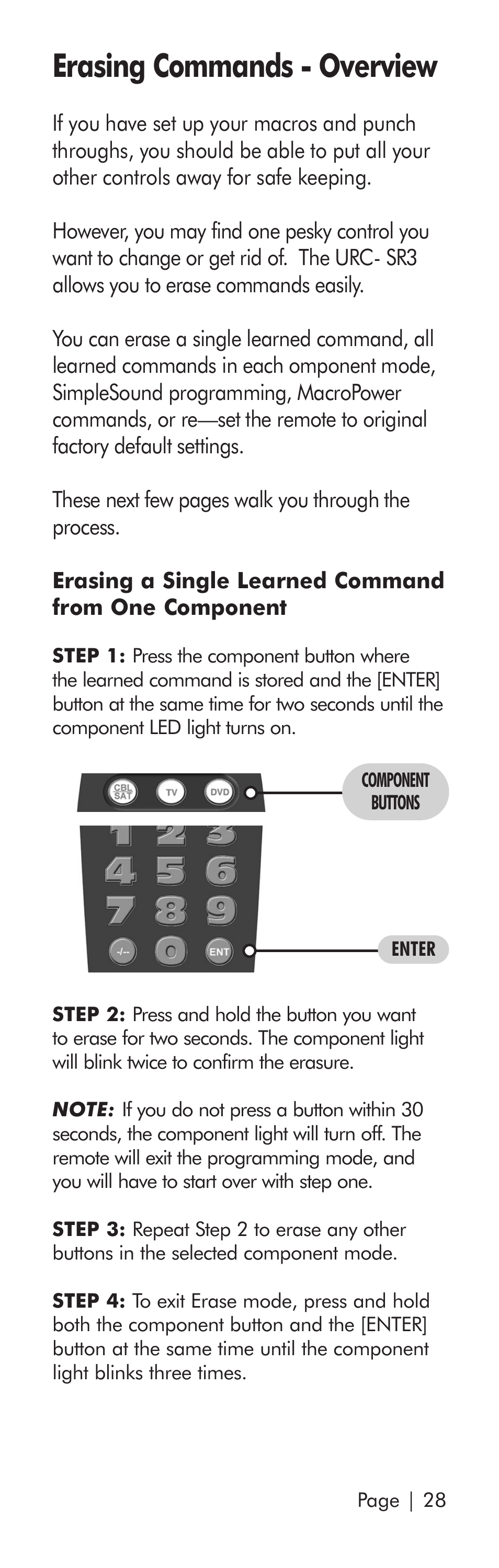 Erasing commands - overview | Universal Remote Control (URS) SR3 User Manual | Page 29 / 52