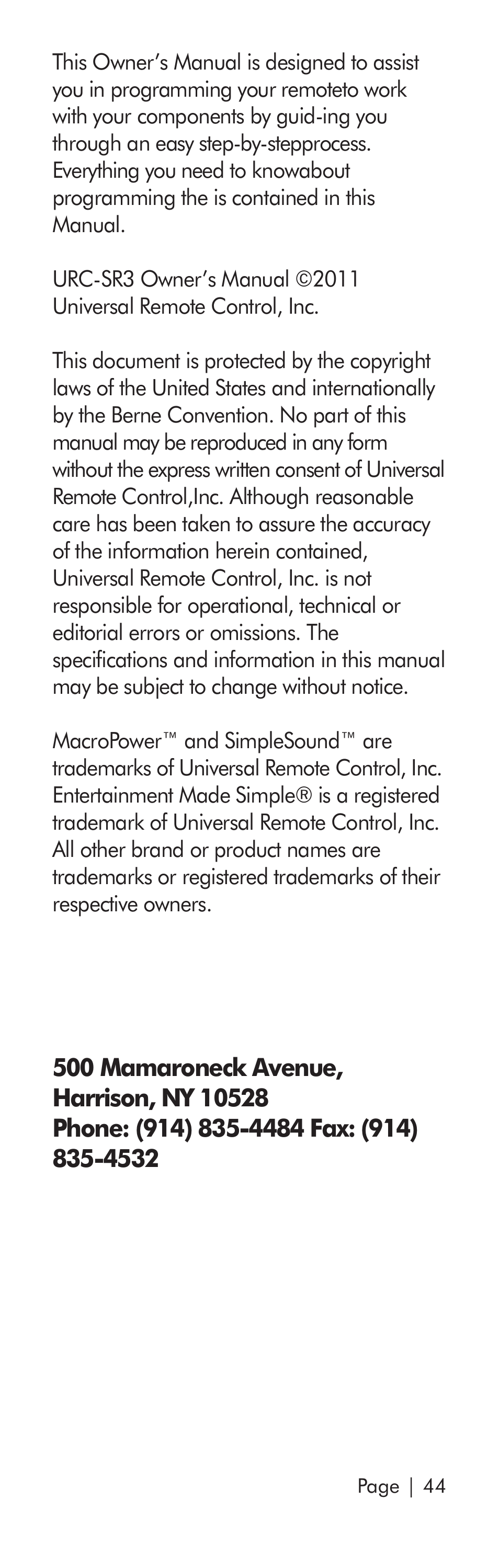 Universal Remote Control (URS) SR3 User Manual | Page 45 / 52