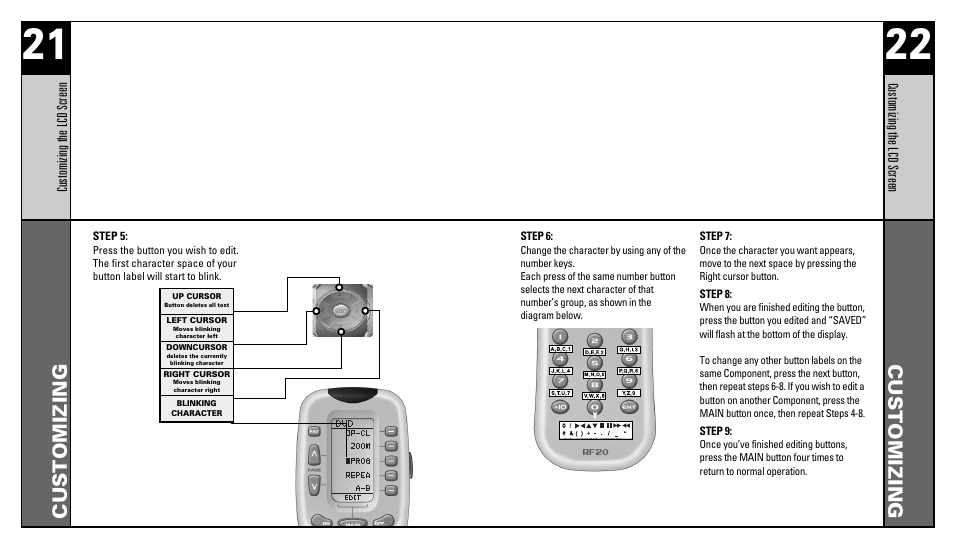 Customizing | Universal Remote Control (URS) RFS200 User Manual | Page 12 / 61