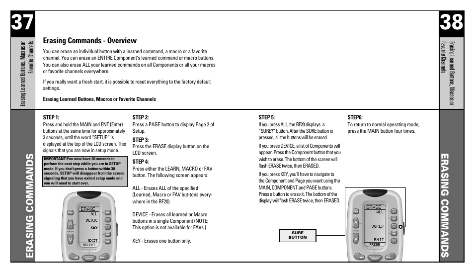 Erasing commands | Universal Remote Control (URS) RFS200 User Manual | Page 20 / 61