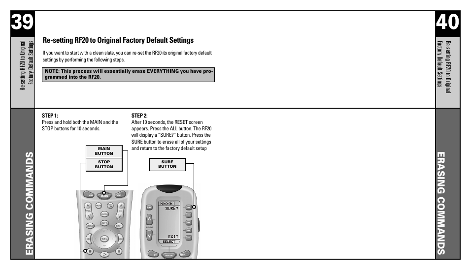 Erasing commands | Universal Remote Control (URS) RFS200 User Manual | Page 21 / 61