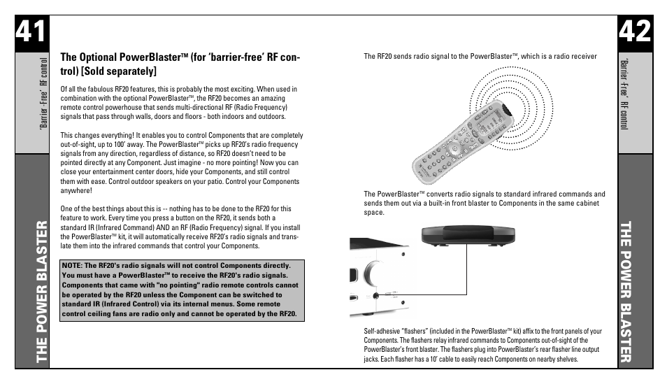 The power blaster, The optional powerblaster, For ‘barrier-free’ rf con- trol) [sold separately | Universal Remote Control (URS) RFS200 User Manual | Page 22 / 61