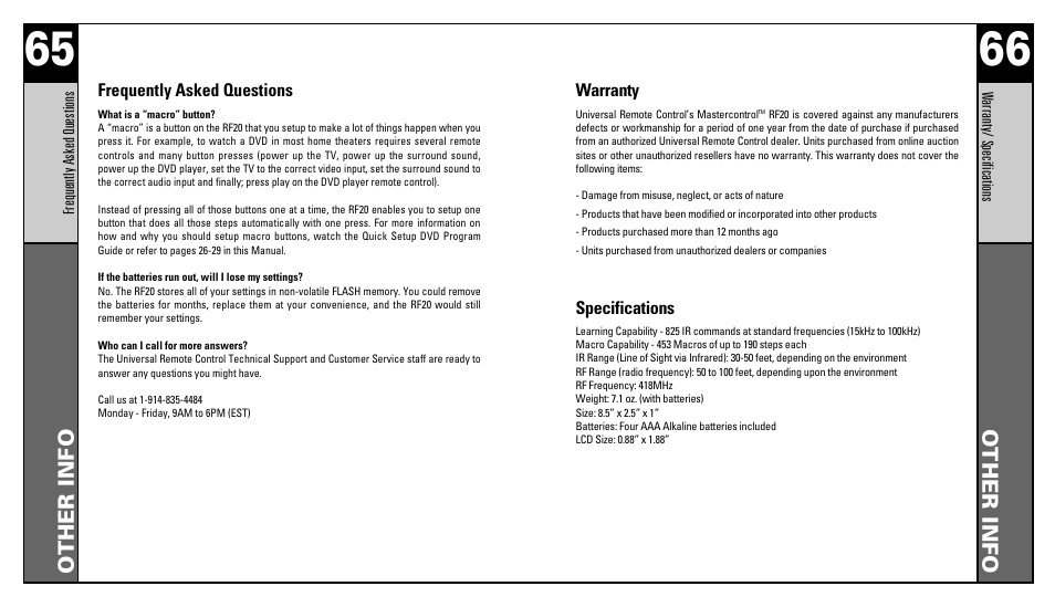 Other info | Universal Remote Control (URS) RFS200 User Manual | Page 34 / 61