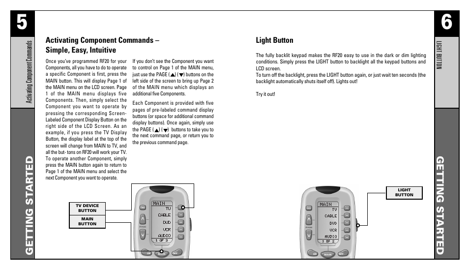 Getting st ar ted getting st ar ted | Universal Remote Control (URS) RFS200 User Manual | Page 4 / 61