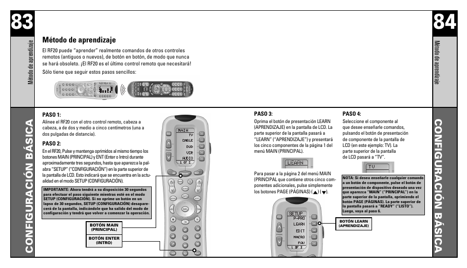 Configuración básica | Universal Remote Control (URS) RFS200 User Manual | Page 44 / 61