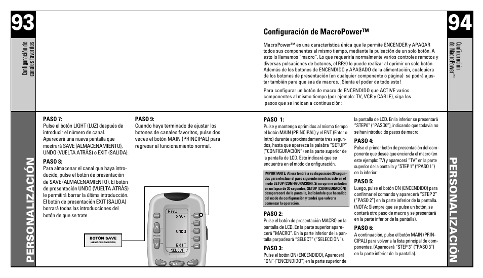 Personalización | Universal Remote Control (URS) RFS200 User Manual | Page 49 / 61