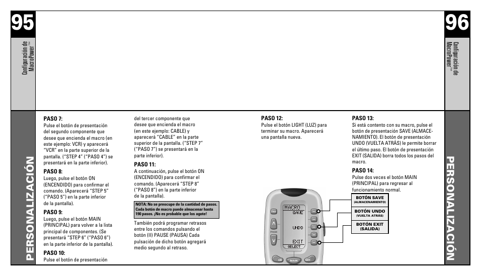 Personalización | Universal Remote Control (URS) RFS200 User Manual | Page 50 / 61