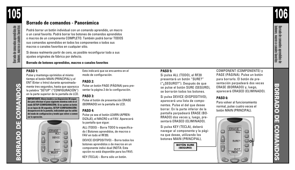 Borrado de comandos | Universal Remote Control (URS) RFS200 User Manual | Page 55 / 61