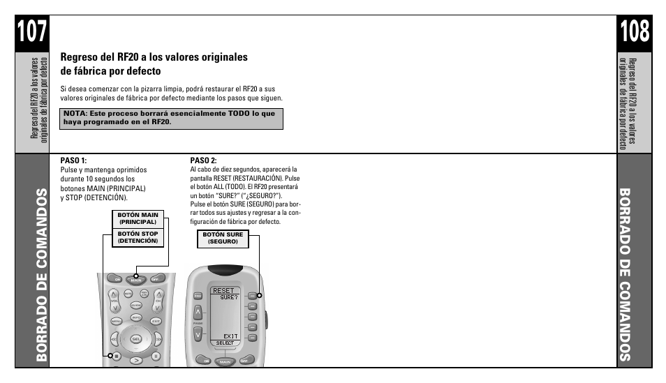 Borrado de comandos | Universal Remote Control (URS) RFS200 User Manual | Page 56 / 61