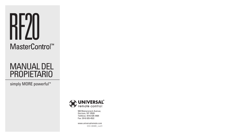 Rf20 | Universal Remote Control (URS) RFS200 User Manual | Page 61 / 61