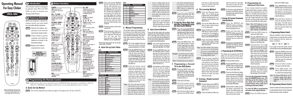 Universal Remote Control (URS) UR3L-SR4 User Manual | 2 pages