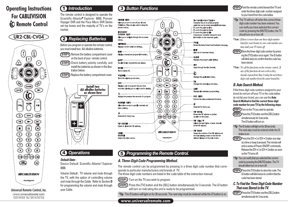 Universal Remote Control (URS) UR2-CBL-CV04 User Manual | 2 pages