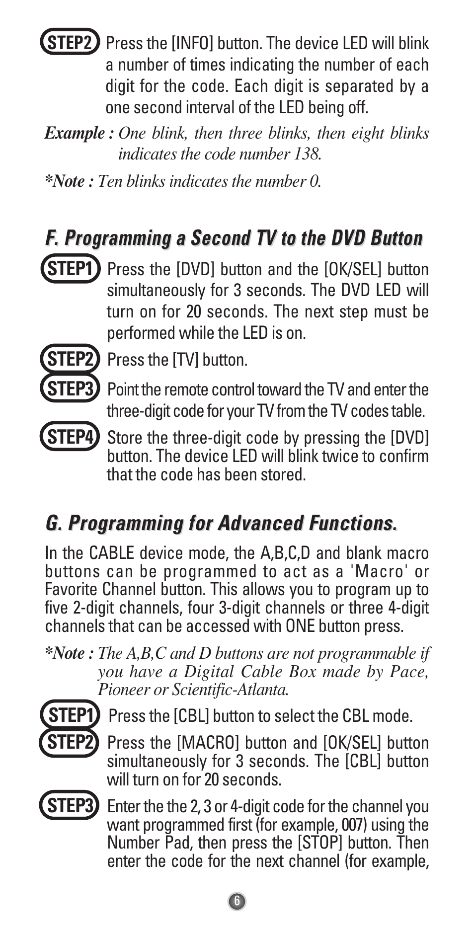 G. programming for advanced functions | Universal Remote Control (URS) UR3-SR3 User Manual | Page 8 / 24