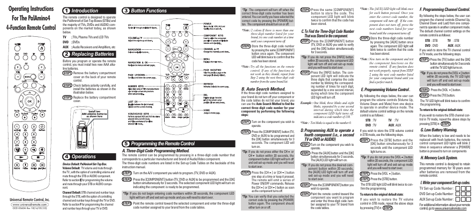 Universal Remote Control (URS) UR4-A803 User Manual | 2 pages