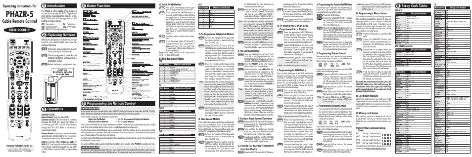 Universal Remote Control (URS) UR5L-9000L-IP User Manual | 2 pages