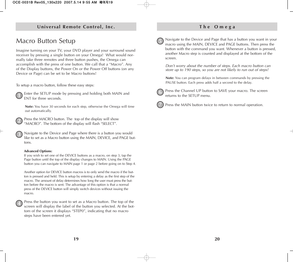 Macro button setup | Universal Remote Control (URS) MX-650 User Manual | Page 11 / 32