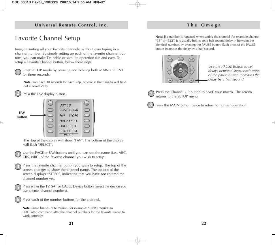 Favorite channel setup | Universal Remote Control (URS) MX-650 User Manual | Page 12 / 32