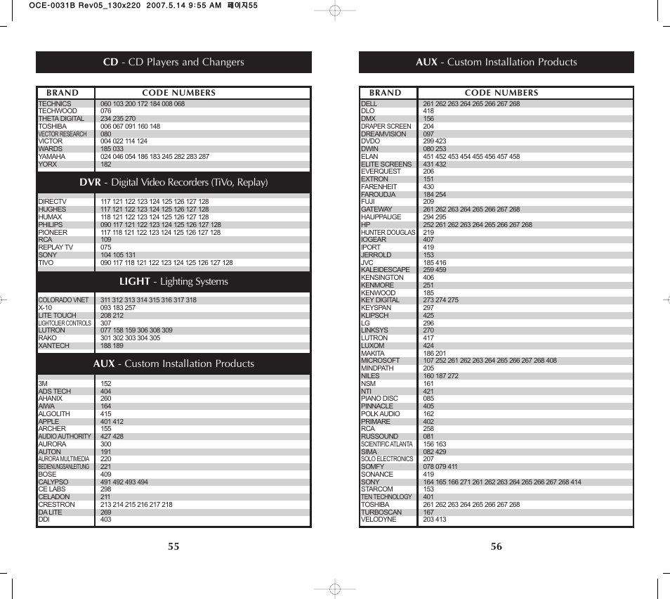 Cd - cd players and changers, Aux - custom installation products | Universal Remote Control (URS) MX-650 User Manual | Page 29 / 32