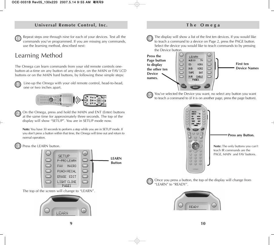 Learning method | Universal Remote Control (URS) MX-650 User Manual | Page 6 / 32