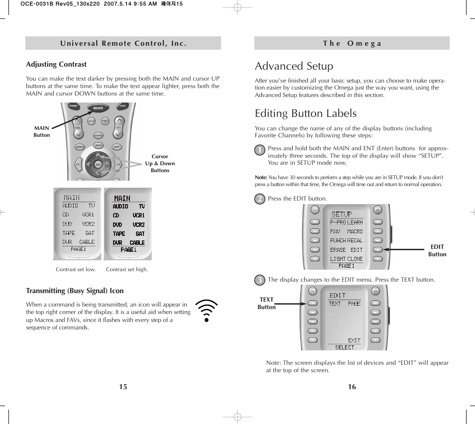 Advanced setup, Editing button labels | Universal Remote Control (URS) MX-650 User Manual | Page 9 / 32