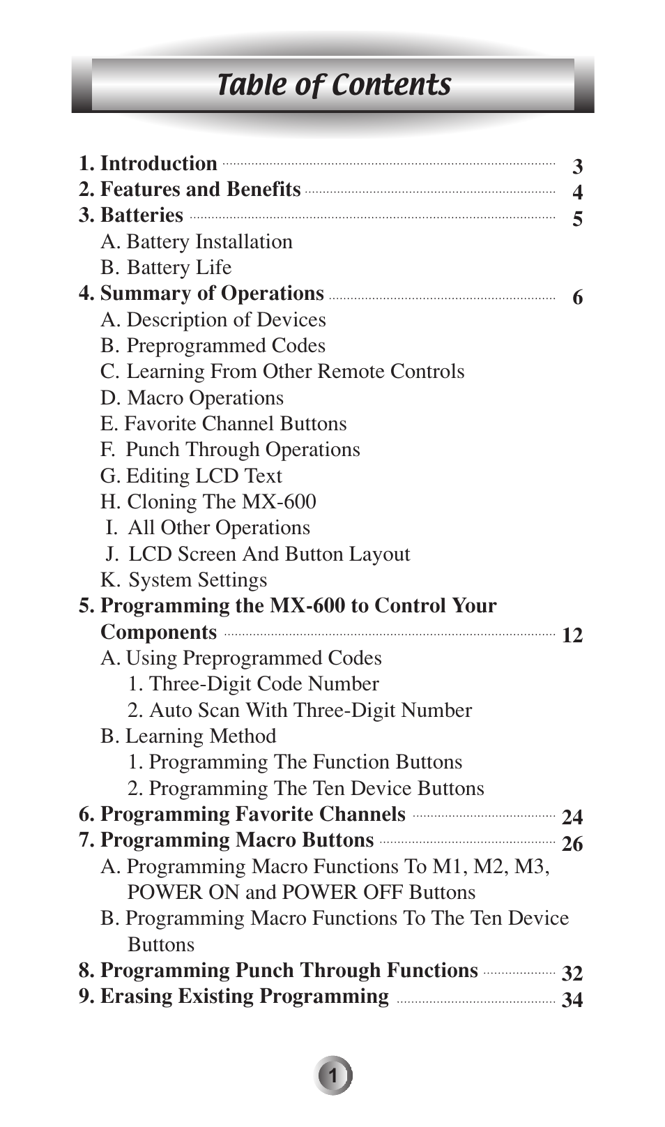 Universal Remote Control (URS) MX-600 User Manual | Page 2 / 80