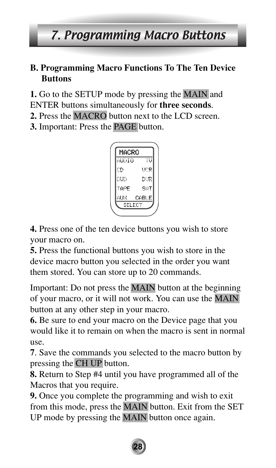 Programming macro buttons | Universal Remote Control (URS) MX-600 User Manual | Page 29 / 80