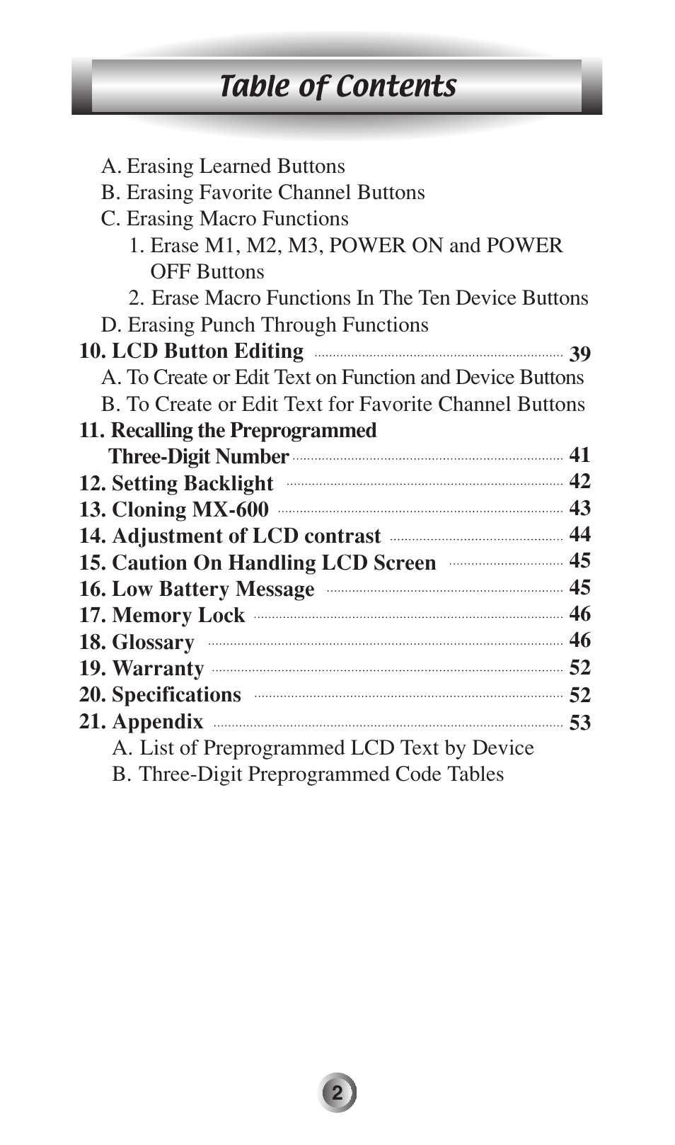 Universal Remote Control (URS) MX-600 User Manual | Page 3 / 80