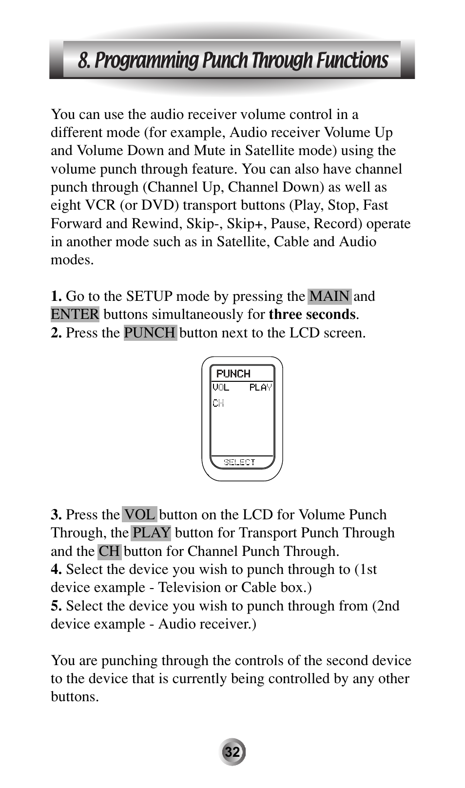 Programming punch through functions | Universal Remote Control (URS) MX-600 User Manual | Page 33 / 80