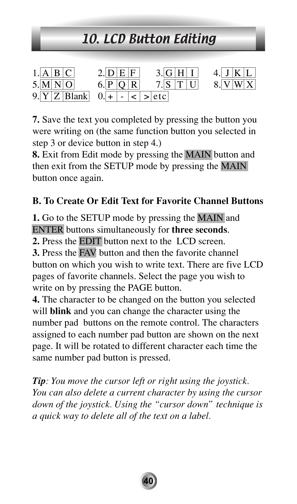 Lcd button editing | Universal Remote Control (URS) MX-600 User Manual | Page 41 / 80