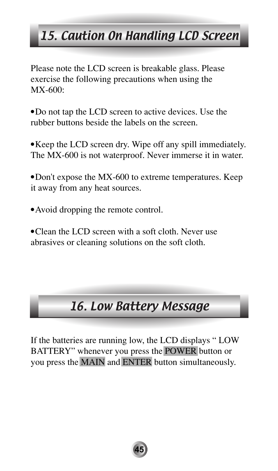 Avoid dropping the remote control | Universal Remote Control (URS) MX-600 User Manual | Page 46 / 80