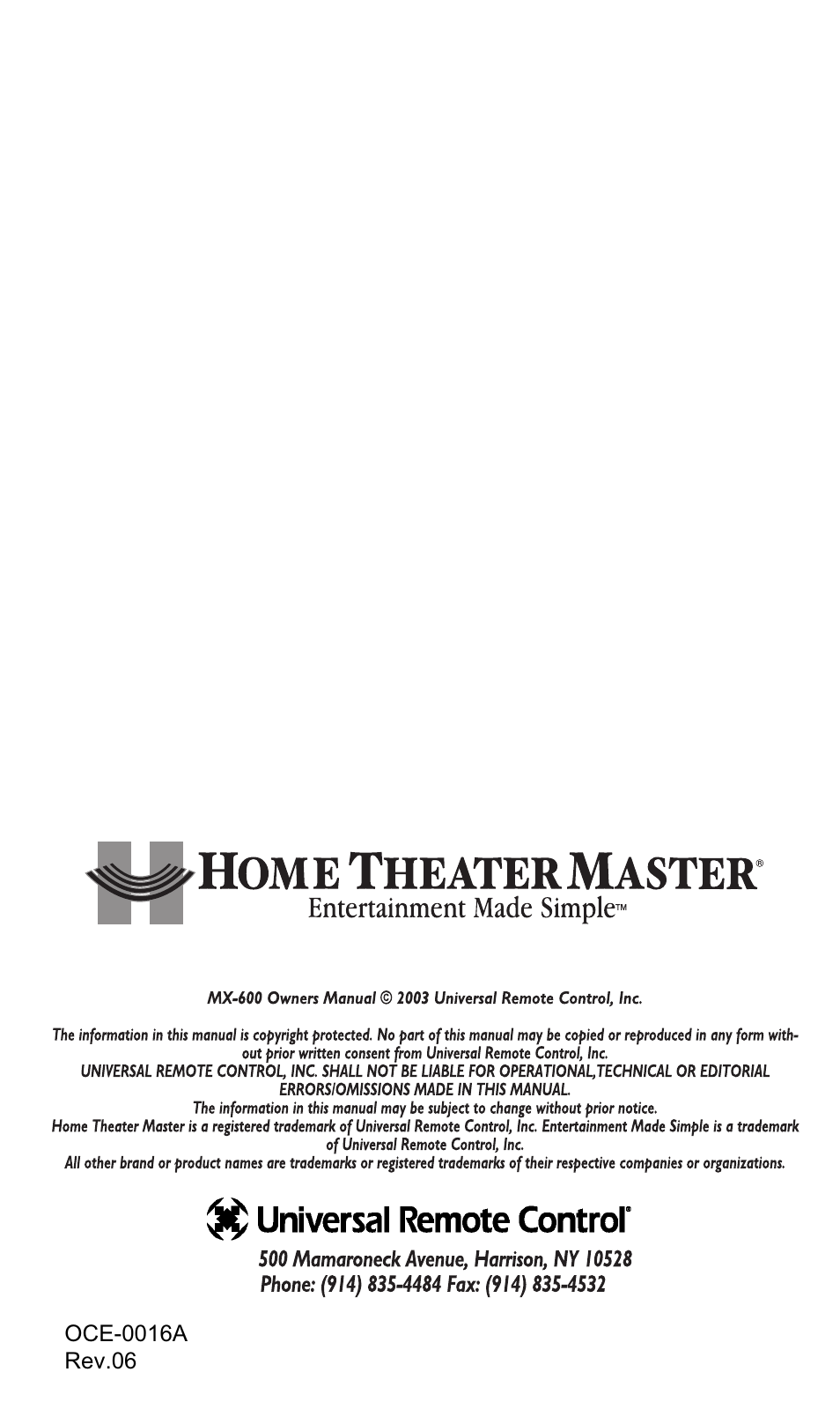 Universal Remote Control (URS) MX-600 User Manual | Page 80 / 80