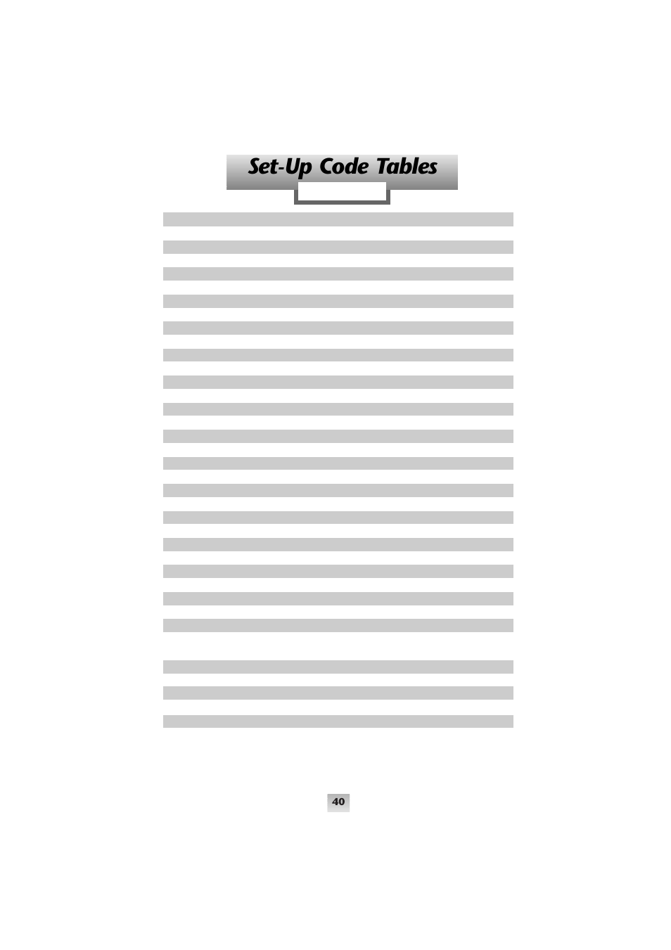 Set-up code tables | Universal Remote Control (URS) SL-8000 User Manual | Page 40 / 54